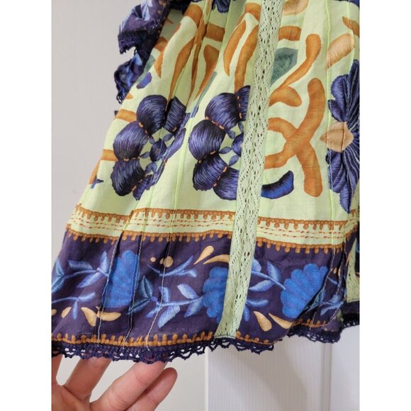 Farm Rio Ocean Tapestry Green Sleeveless Blouse XS - Picture 11 of 12